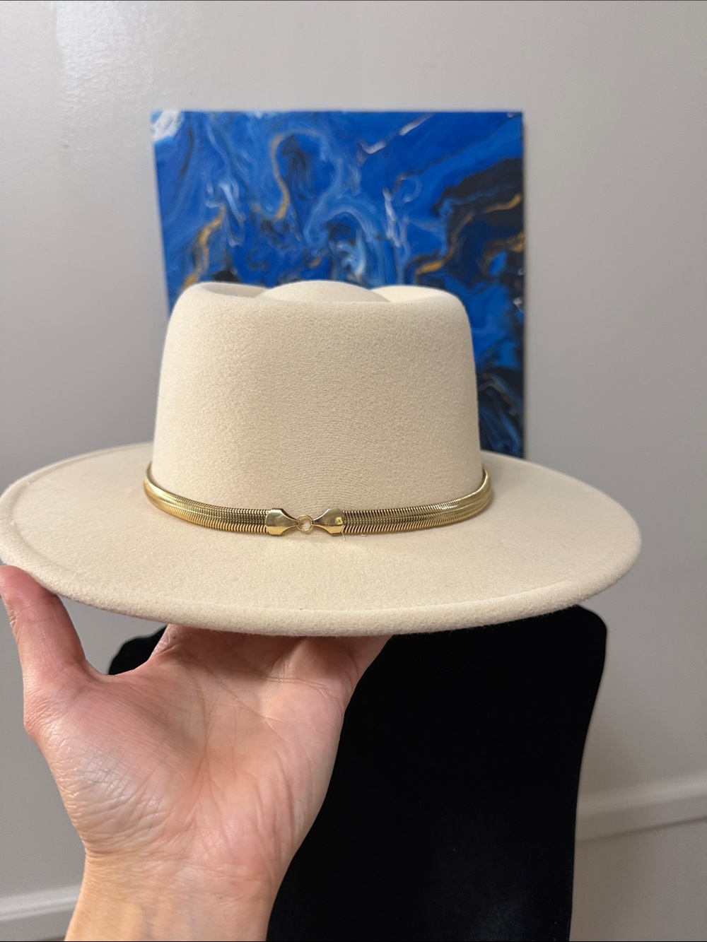 Cream Wide-Brim Fedora with Gold Accent